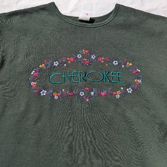 Vintage Cherokee Green Crew Sweatshirt with Logo & Floral Design- Woman Medium - Picture 3 of 6